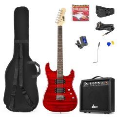 Max GigKit Electric Guitar Pack Quilted Style Dark Red