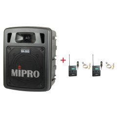 MIPRO MA-300D + 2× MU-53LS – klopová kardioidní sada, tělová