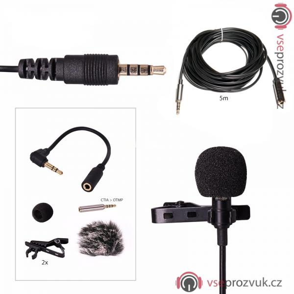AriMic klopový všesměrový mikrofon pro Mobily a Kamery + 5m prodloužení