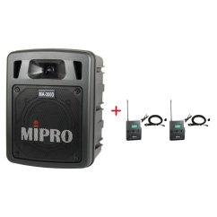 MIPRO MA-300D + 2× MU-55L – klopová všesměrová sada, černá
