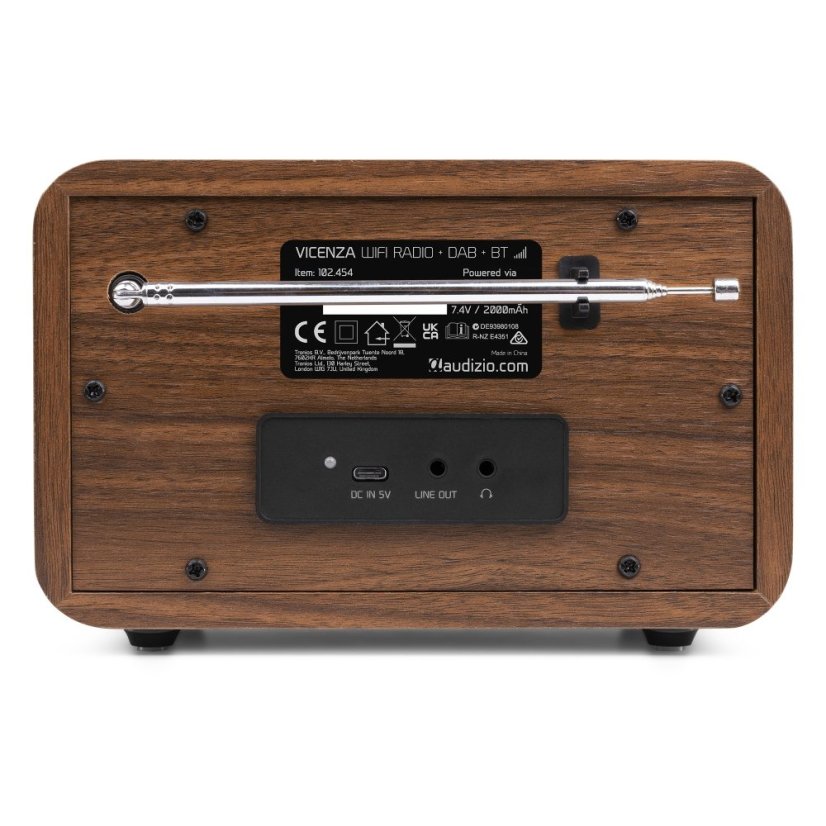 Audizio Vicenza internetové rádio s Wi-Fi, DAB+ a baterií, dřevo