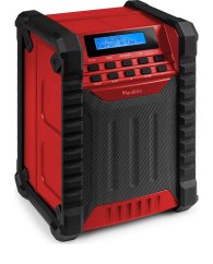 Audizio Jobsite — stavební rádio s akumulátorem, červené (DAB+, FM, Bluetooth, IP54)