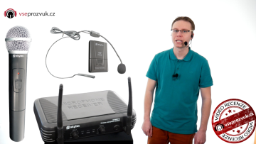 VIDEO - Skytec bezdrátový mikrofonní set VHF, 1x Náhlavní mikrofon, 1x Ruční mikrofon