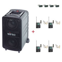 MIPRO MA-828 PLUS + 4× MU-53LS – klopová kardioidní sada, tělová
