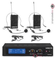 Vonyx WM522B, VHF mikrofonní set 2 kanálový, 2x náhlavní + klopový mikrofon
