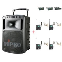 MIPRO MA-808 + 4× MU-53LS – klopová kardioidní sada, tělová