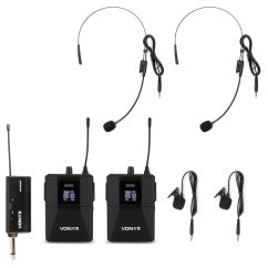Vonyx WM552B Dual wireless bodypack microphone Plug-and-Play set UHF