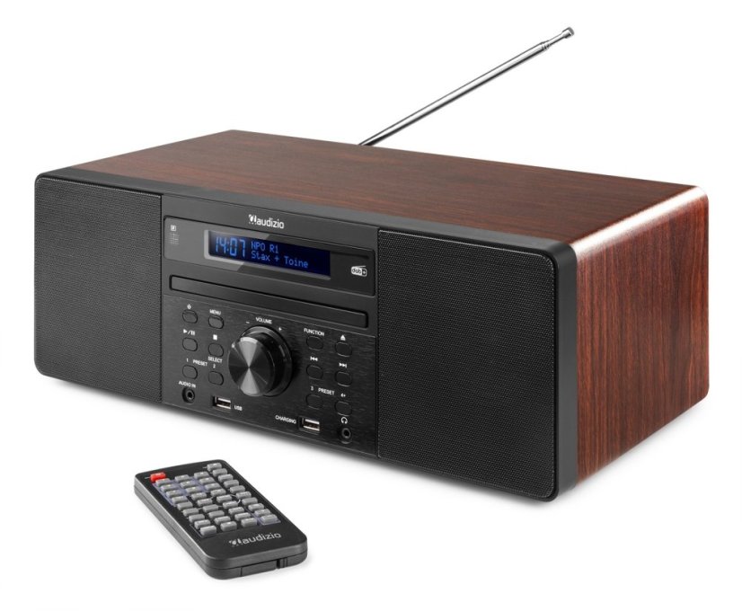 Audizio Prato mikrosystém s FM/DAB+, CD, USB a Bluetooth, tmavé dřevo